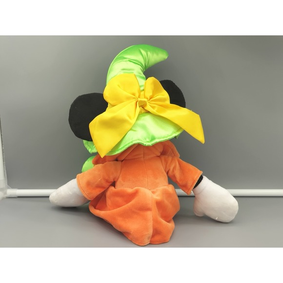 Disney Store Minnie Mouse Halloween Plush 16' Witch Pumpkin Orange Green Cute - Picture 2 of 6